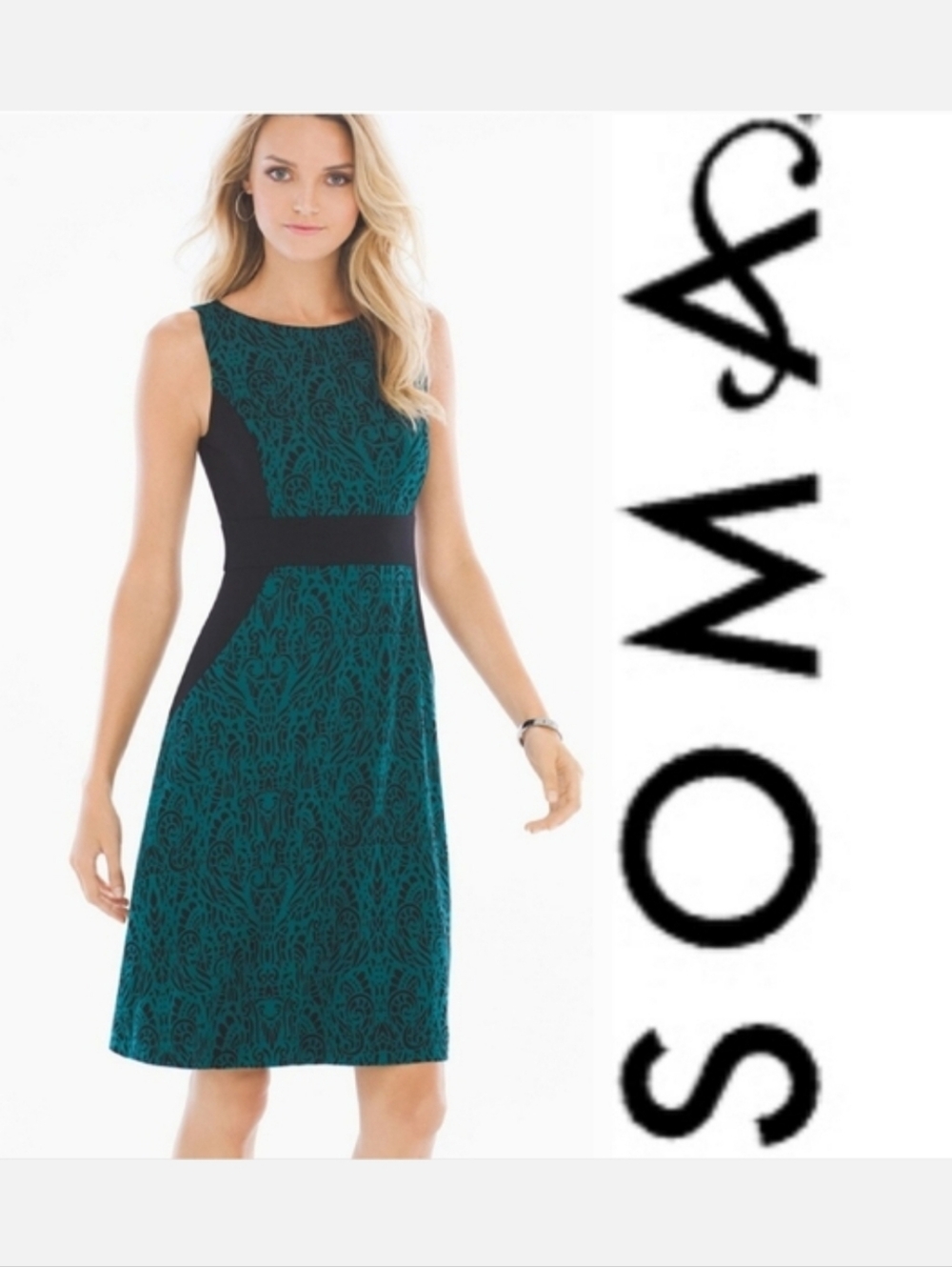 Soma Teal and Black Sleeveless Midi Dress